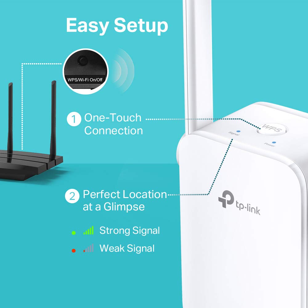 TP-Link TL-WA855RE, Single Band 300Mbps RJ45 Wireless Range Extender, Wi-Fi Booster, Broadband/Wi-Fi Extender, Hotspot with 1 Ethernet Port, Plug and Play, Access Point Mode, 2 External Antennas,White
