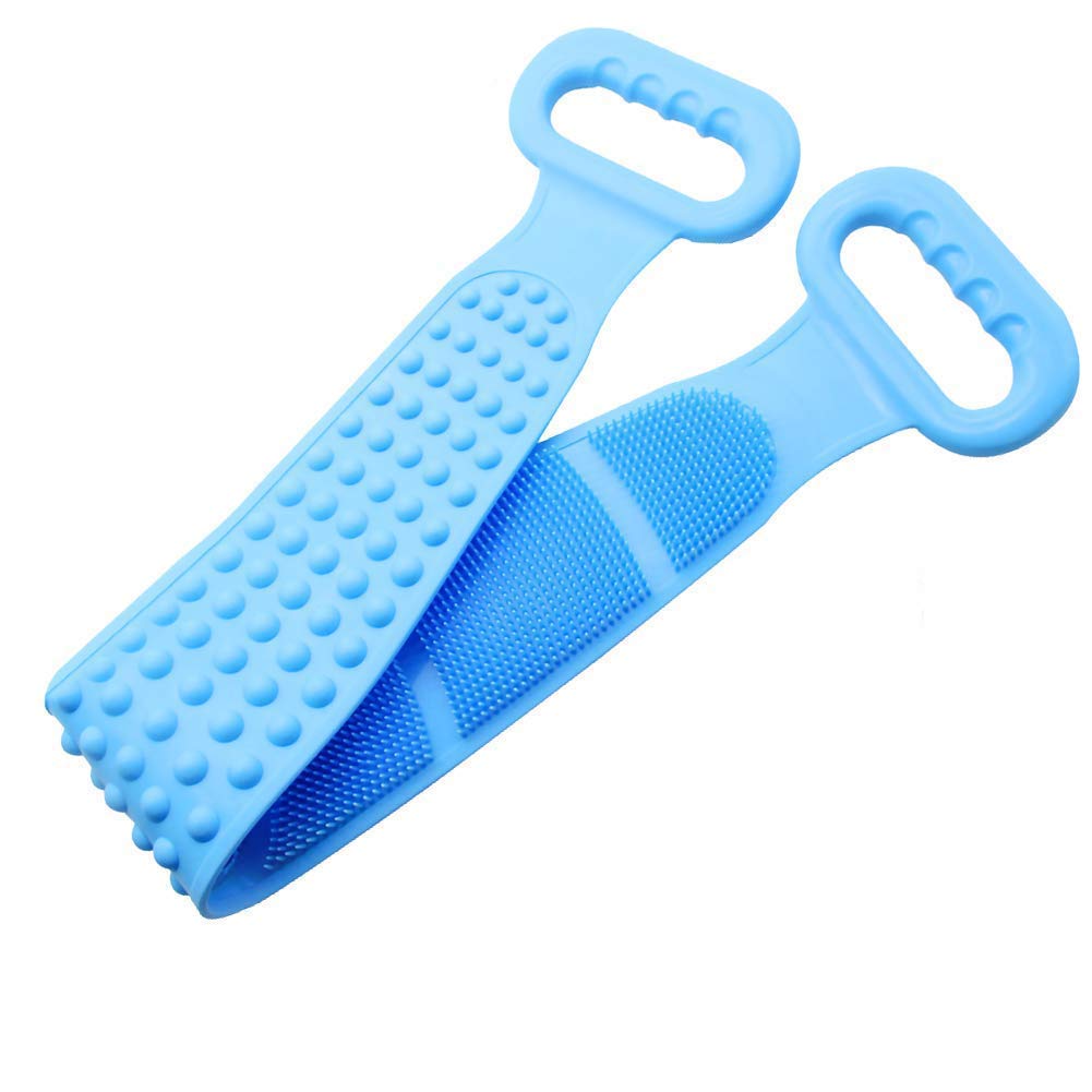 Silicone scrubber belt for body exfoliation and dead skin removal.