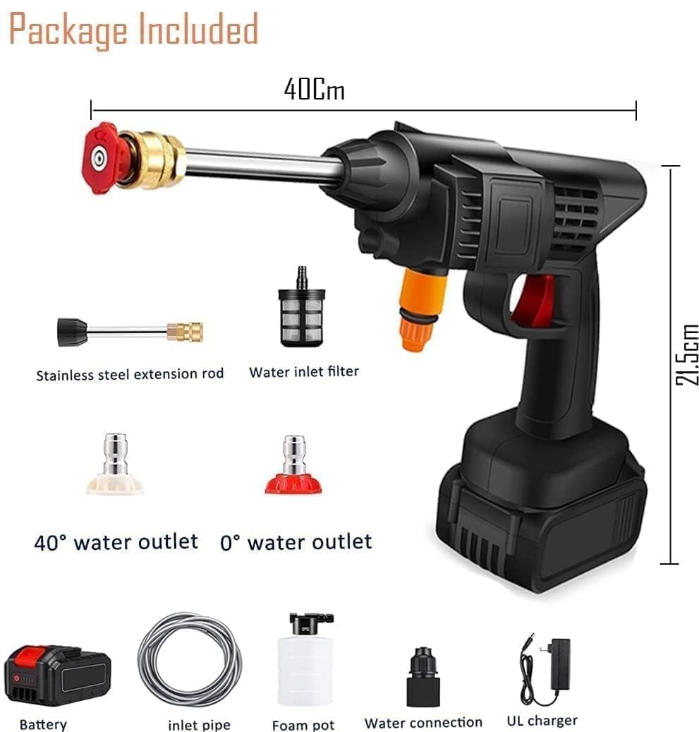 Car Washer High Pressure Gun Cordless Portable Wireless Pressure Washer Gun 48V 12000mah High Pressure Water Gun for Car Wash Bike Washing Cleaning| Adjustable Nozzle and 5M Hose Pipe