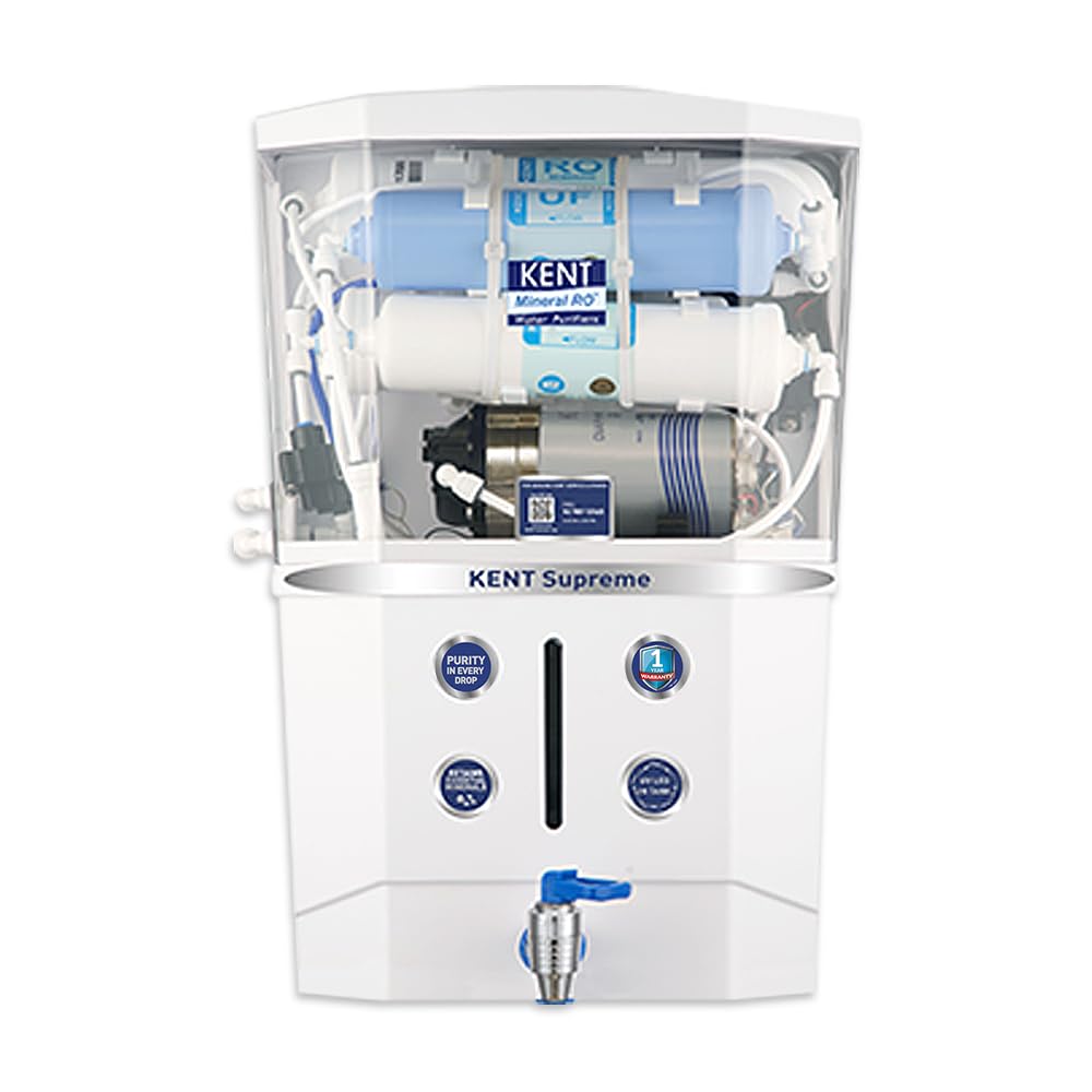 KENT Supreme Alkaline RO Water Purifier|RO+UV+UF+Alkaline+TDS Control+UV LED Tank |.0001 Micron RO Membrane|Auto flush feature|20LPH|Ideal for Borewell/Tanker/Municipal Water