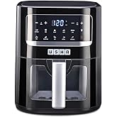 USHA Ichef Smart Air Fryer 4.5L,10 In 1 Functions10 Preset Menu|Digital Display&Touch Panel|Transparent Window|Illuminated Chamber|Turbo Air Circulation|Oil Free Cooking|Auto Pause/Start(Black),1350W :  Home & Kitchen