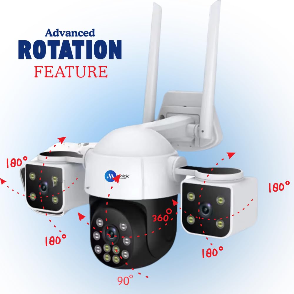 Maizic Smarthome Batman 4G Sim Based 6MP HD 3in1 Screen View CCTV Camera, Outdoor Indoor Home Security Camera, 2 Way Talk, Motion Detection, Color Night Vision, 2 Side Camera Horizontally Rotate 180°