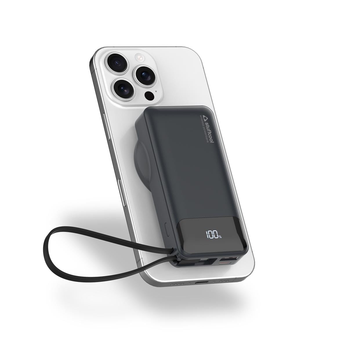 Stuffcool Nemo 10000mAh Compact Magnetic Wireless Charging Power Bank up to 15W for iPhone 20W Built-in Type-C Cable 22.5W USB-A Fast Charging Digital Display BIS CE RoHS Made in India