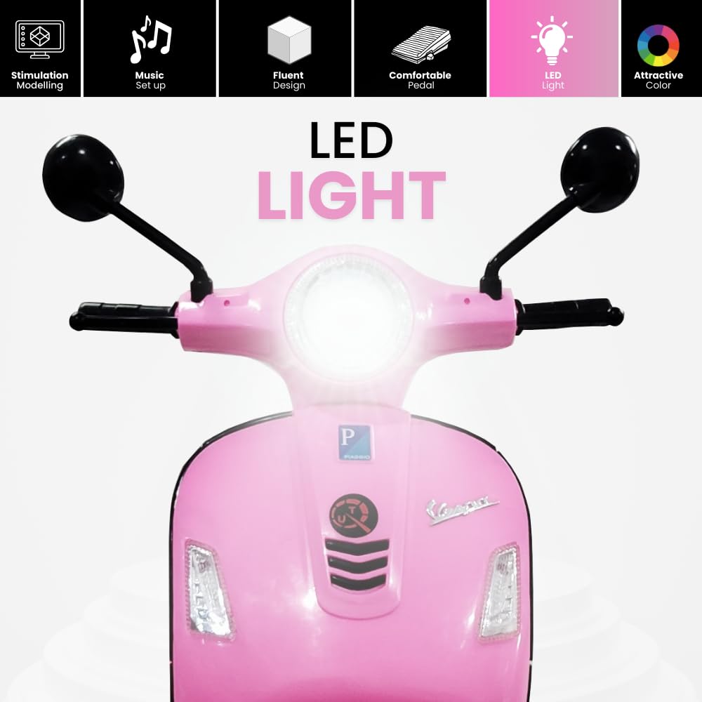 Vespa 12v Battery Operated Rechargeable Ride On Scooter for Girls and Boys || 1 to 6 Years Kids Scooty, Pink