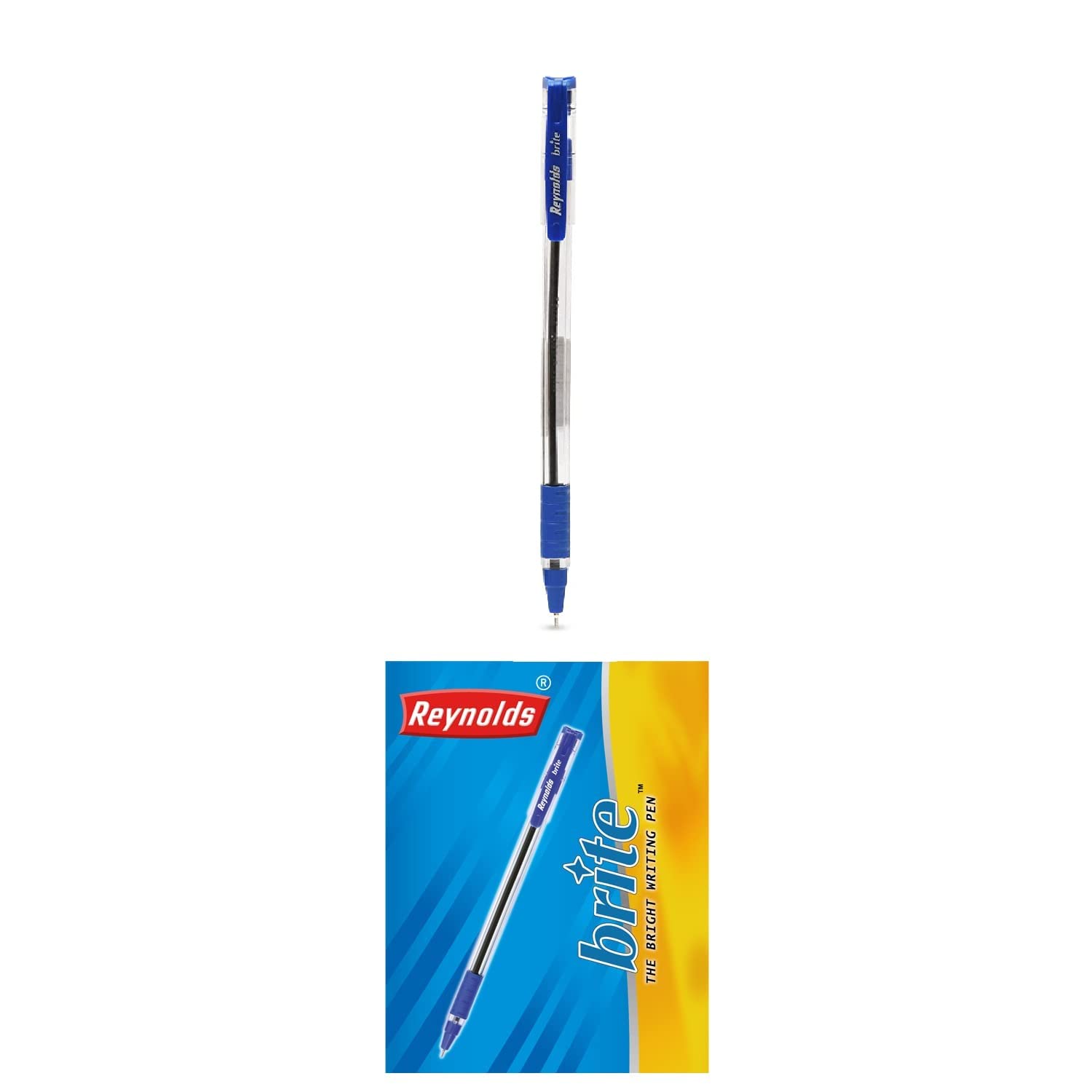 Reynolds BRITE Ball Pen SET - 25 BLUE PENS WITH COMFORTABLE GRIP | BALL PENS FOR WRITING | PEN FOR STUDENTS & OFFICE STATIONERY | 0.7 mm TIP SIZE - Springkart 