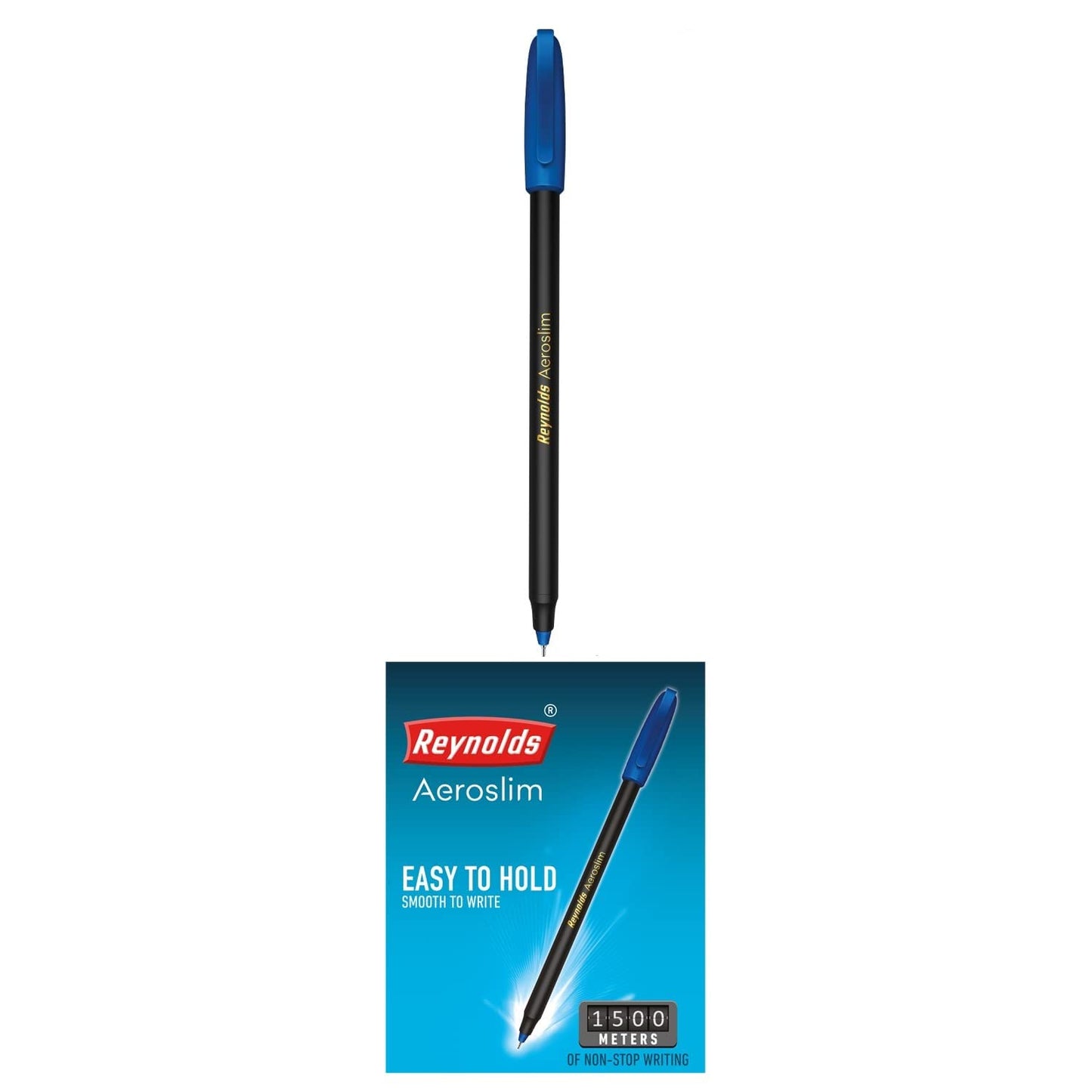 Reynolds AEROSLIM Ball Pen SET - 50 BLUE PENS WITH COMFORTABLE GRIP |BLUE BALL PENS FOR WRITING | PEN FOR STUDENTS & OFFICE STATIONERY | 0.7 mm TIP SIZE - Springkart 