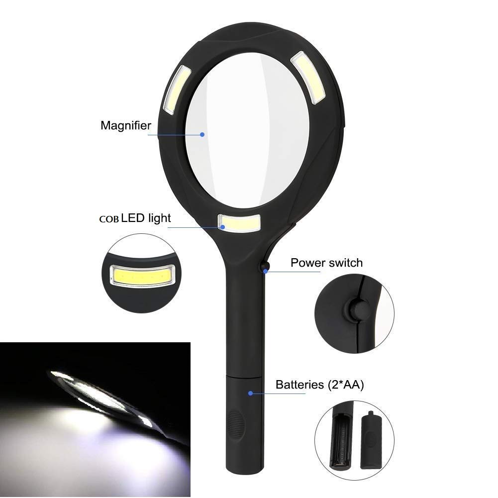 Magnifying Glass with 3 Led Light 3X Power and Rubberized Handle - Springkart 