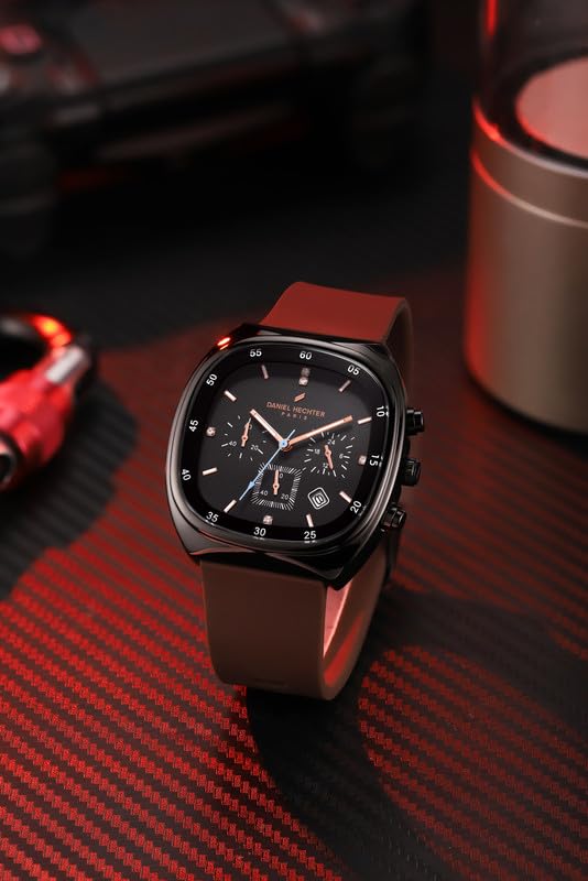Daniel Hechter Paris Bercy Collection Modern Multi Functional Watch for Men with Square Dial and Silicon Band-DHM1001