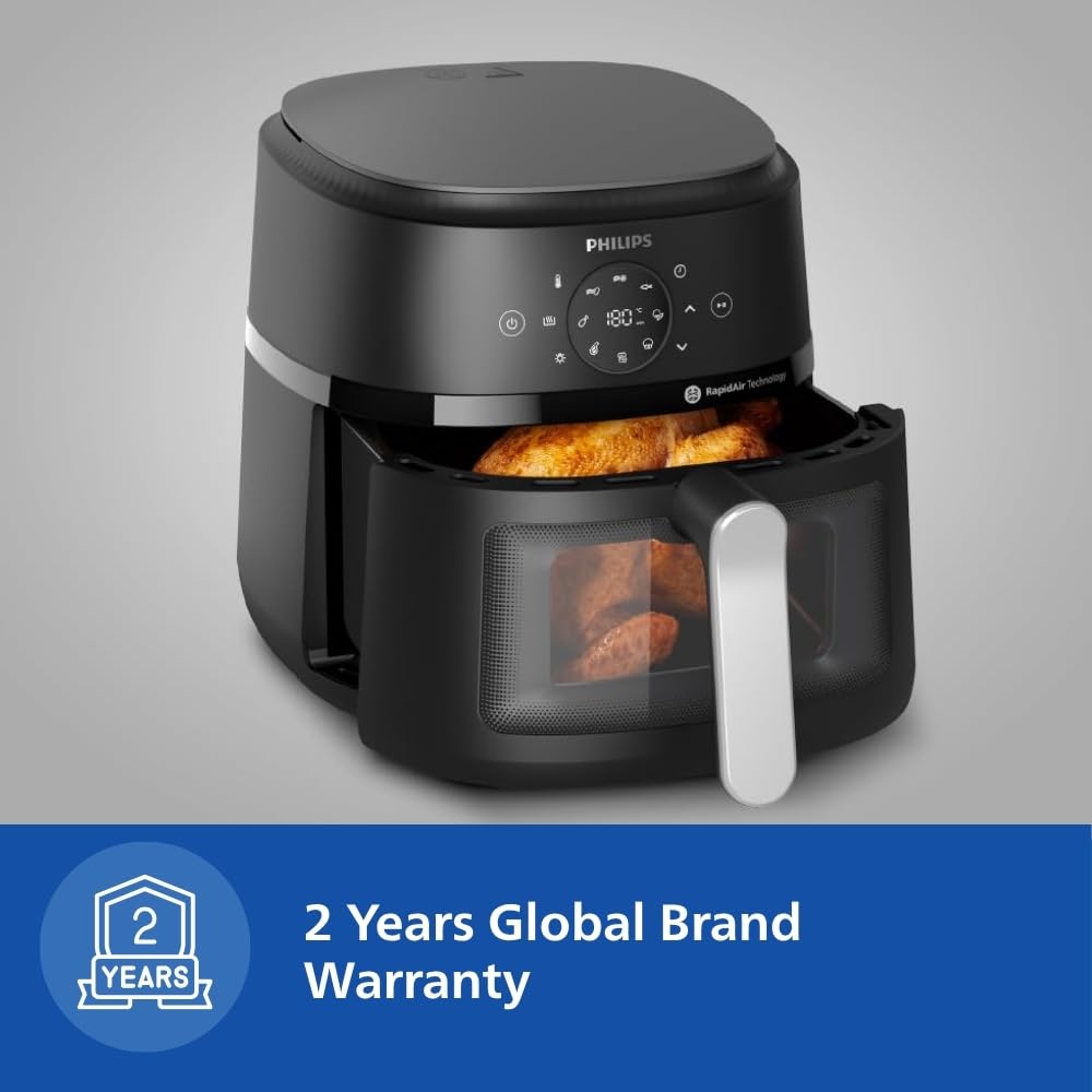 PHILIPS Air Fryer NA120/00, uses up to 90% less fat, 1500W, 4.2 Liter, with Rapid Air Technology (Black), Large