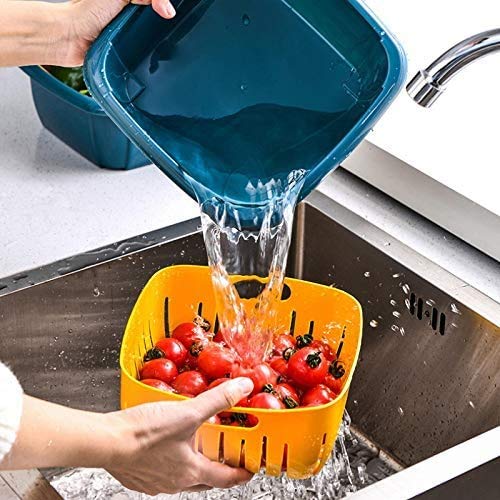 Double Layer Food Drainer Washing Basket with Collapsible Strainers Colander - Springkart 