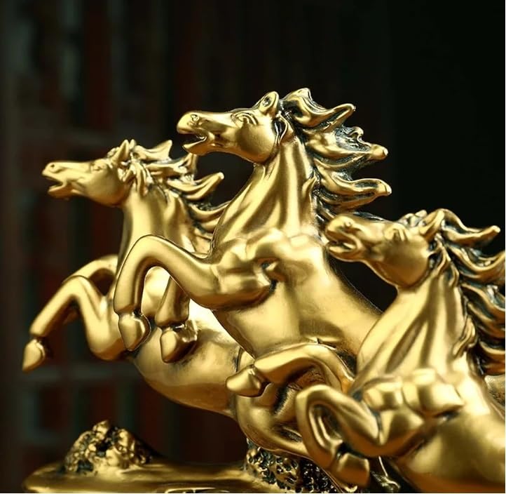 UAG Exports Golden 19 Inch 7 Running Victory Horses Resin Statue Vastu Feng Shui Showpiece for Living Room, Home Decor, Office, Housewarming, Anniversary, Birthday Gift