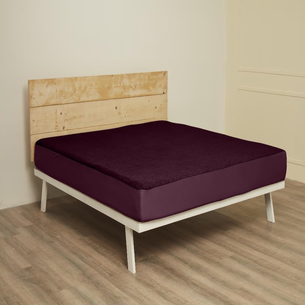 Wakefit Cotton Feel Ultra Soft Waterproof Mattress Protector|Breathable - Hypoallergenic Mattresses Cover 72" x 72" - King, Beetroot, Beetroot, Beetroot - Cotton Feel-purple