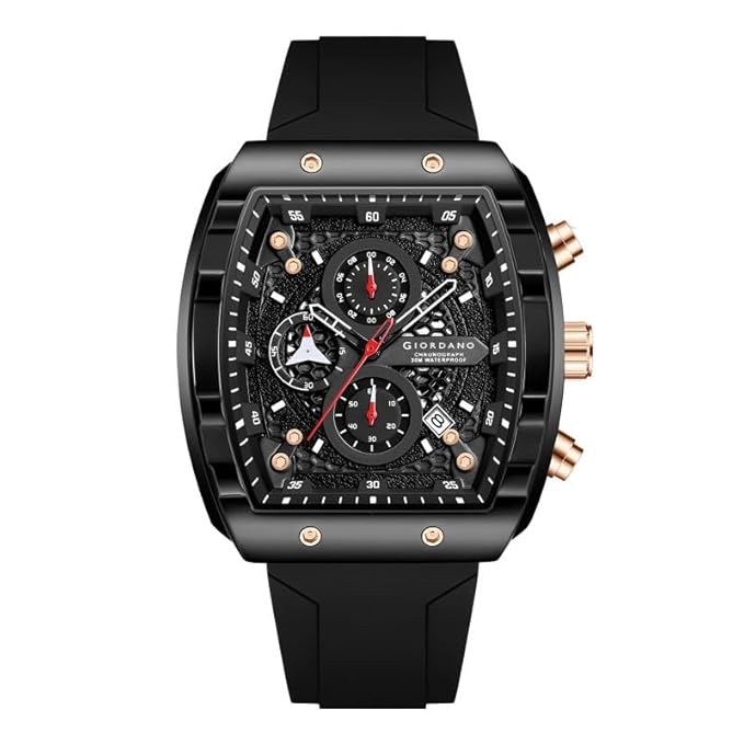 Giordano Square Dial Multifuncational Watch for Men with Stylish Design, Waterproof, Date Display & Silicone Strap