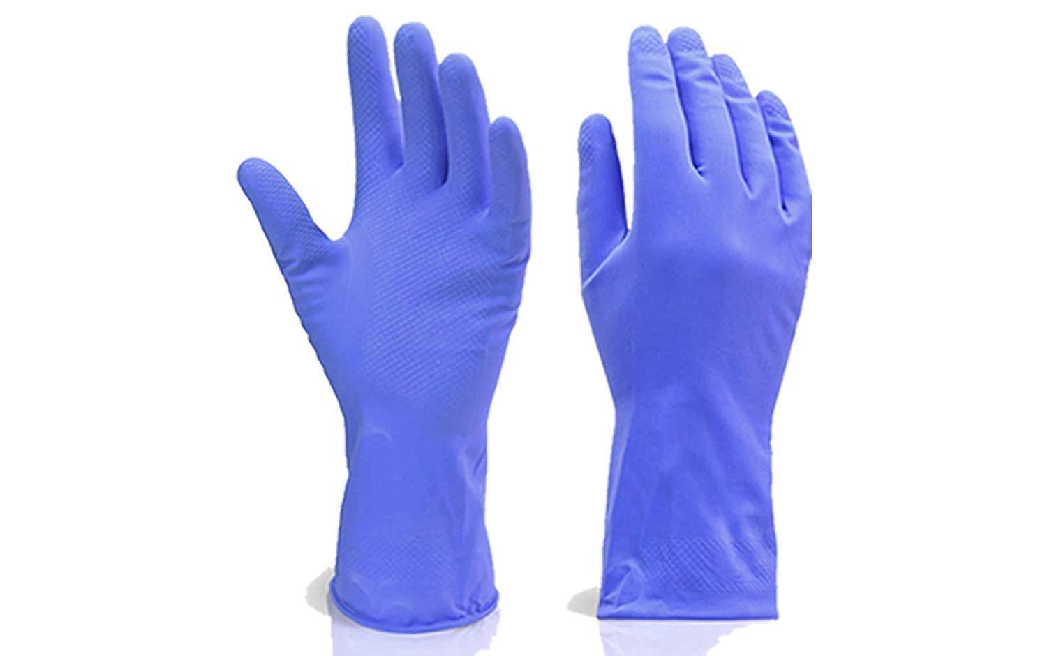 Flock line Reusable Rubber Hand Gloves (Blue) - 1pc - Springkart 