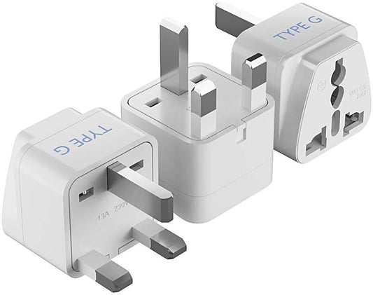 Ceptics UK Adapter for Indian Pins, India to UAE, Hong Kong, Dubai, UK Plug - Type G - Perfect for Laptop, Camera, Chargers - CE - RoHS - 3 Pack -White- Lifetime Limited Warranty