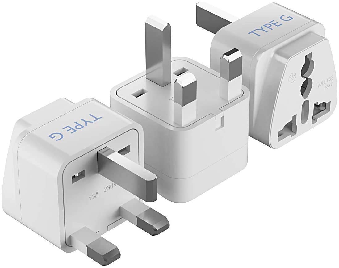 Ceptics UK Adapter for Indian Pins, India to UAE, Hong Kong, Dubai, UK Plug - Type G - Perfect for Laptop, Camera, Chargers - CE - RoHS - 3 Pack -White- Lifetime Limited Warranty