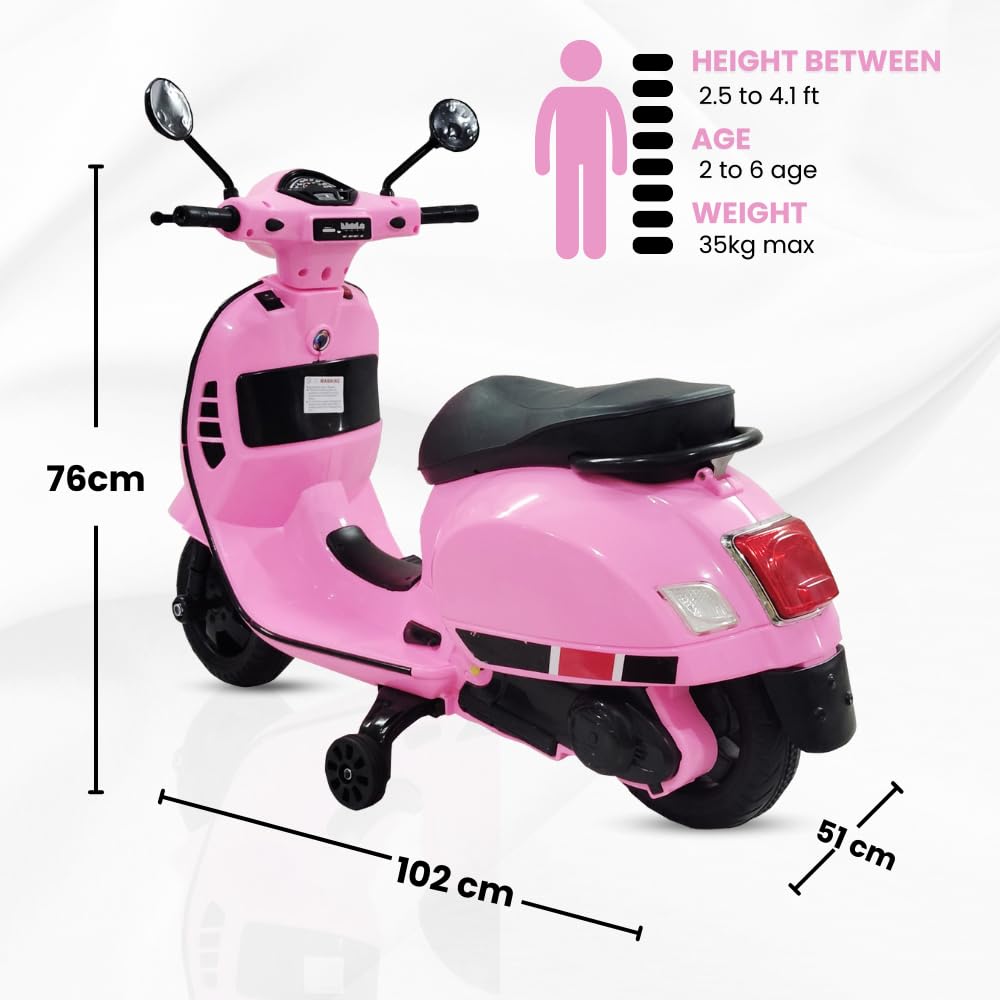 Vespa 12v Battery Operated Rechargeable Ride On Scooter for Girls and Boys || 1 to 6 Years Kids Scooty, Pink