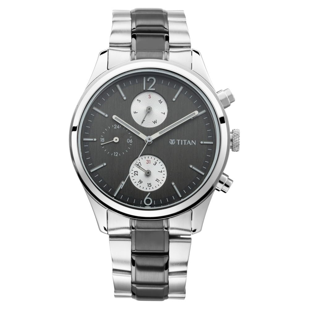 Titan Men's Classic Watch: Gradient Dial & Sleek Markings with Leather Strap-NS1802SL13