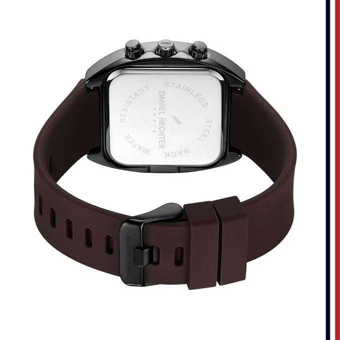 Daniel Hechter Paris Bercy Collection Modern Multi Functional Watch for Men with Square Dial and Silicon Band-DHM1001