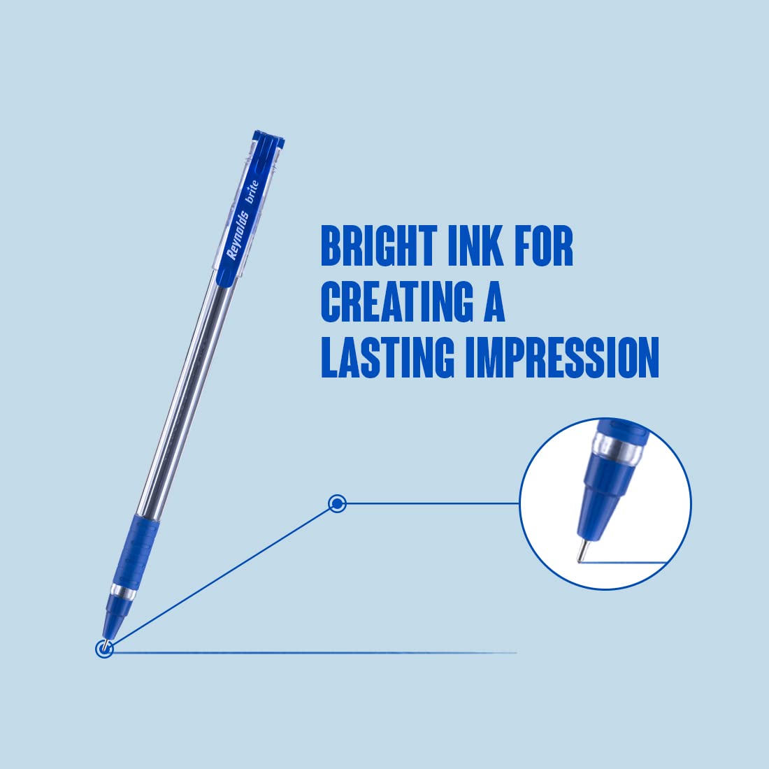 Reynolds BRITE Ball Pen SET - 25 BLUE PENS WITH COMFORTABLE GRIP | BALL PENS FOR WRITING | PEN FOR STUDENTS & OFFICE STATIONERY | 0.7 mm TIP SIZE - Springkart 