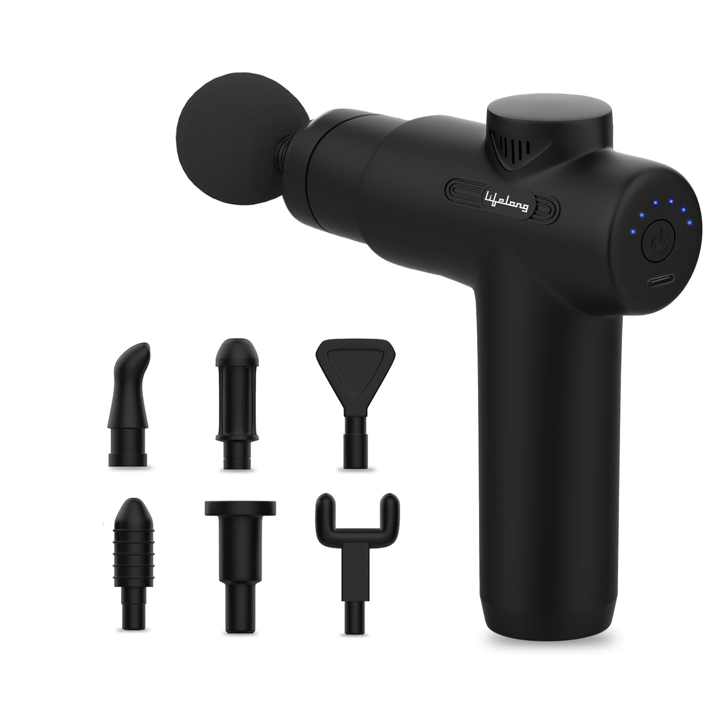 Lifelong Gun Massager Machine for Pain Relief - Body, Neck, Shoulders, Back, Arms & Feet Massager - 6 Speed Settings -7 Heads Attachment (LLGM109, Black) - Springkart 