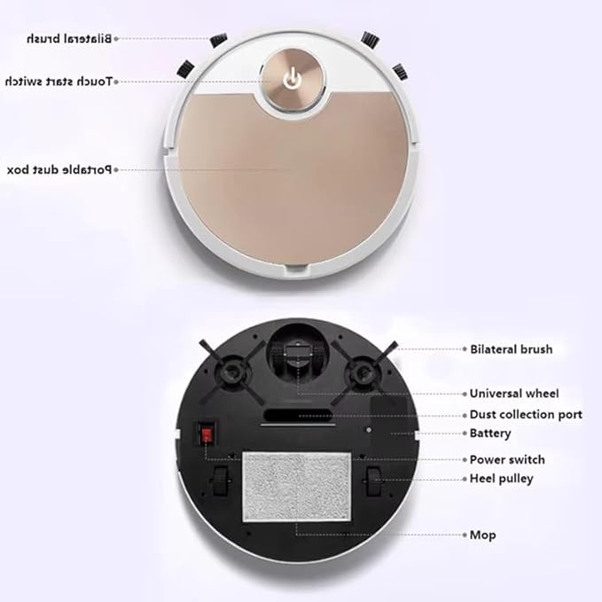 Robot Vacuum Cleaner with Mop, High Suction, Smart Gyro Navigation, Carpet Auto Boost, Slim, Quiet, App Control Robotic Vacuum Cleaner for Hard Floor/Carpet/Pet Hair (Gold)