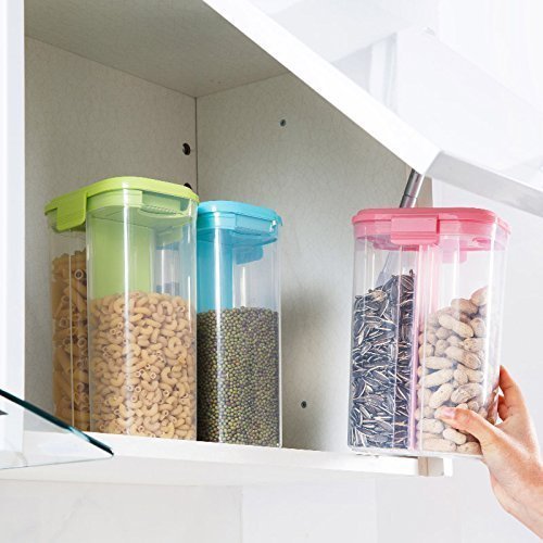 Plastic 2 Sections Air Tight Transparent Food Grain Cereal Storage Container (2 ltr) - Springkart 