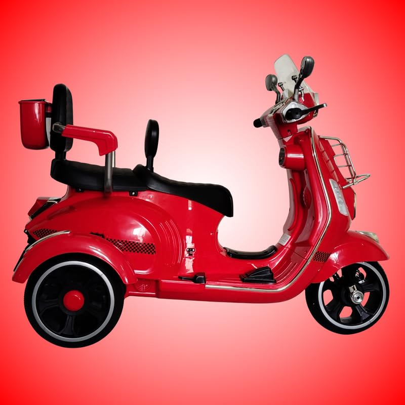 Vespa Scooter Double Seat for Kids 1 to 6 Years | with Remote Control, Big Size Vespa Scooter | Electric Rechargeable Ride-Ons, Red