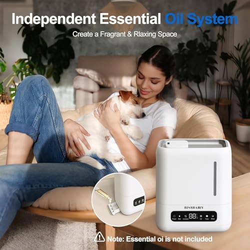 BINSBARRY Smart Ultrasonic Humidifier and Aroma Difuser, 4L Cool Mist Humidifiers for Home & Bedroom, Top Filling, 360° Nozzle and Auto Shut-Off with Timer, LED Display, Remote Control (White) : Amazon.in: Home & Kitchen