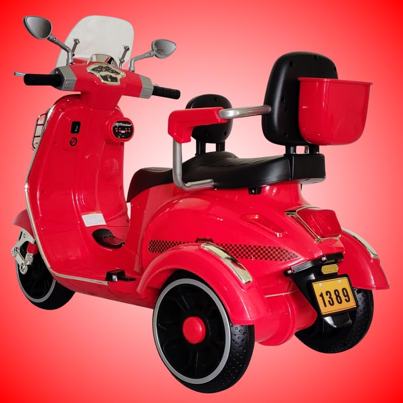Vespa Scooter Double Seat for Kids 1 to 6 Years | with Remote Control, Big Size Vespa Scooter | Electric Rechargeable Ride-Ons, Red