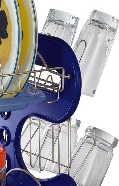 STAINLESS STEEL DRAIN BOWL STORAGE RACK HOLDER PLATE DISH CUTLERY CUP RACK WITH TRAY KITCHEN SHELF STAND - Springkart 