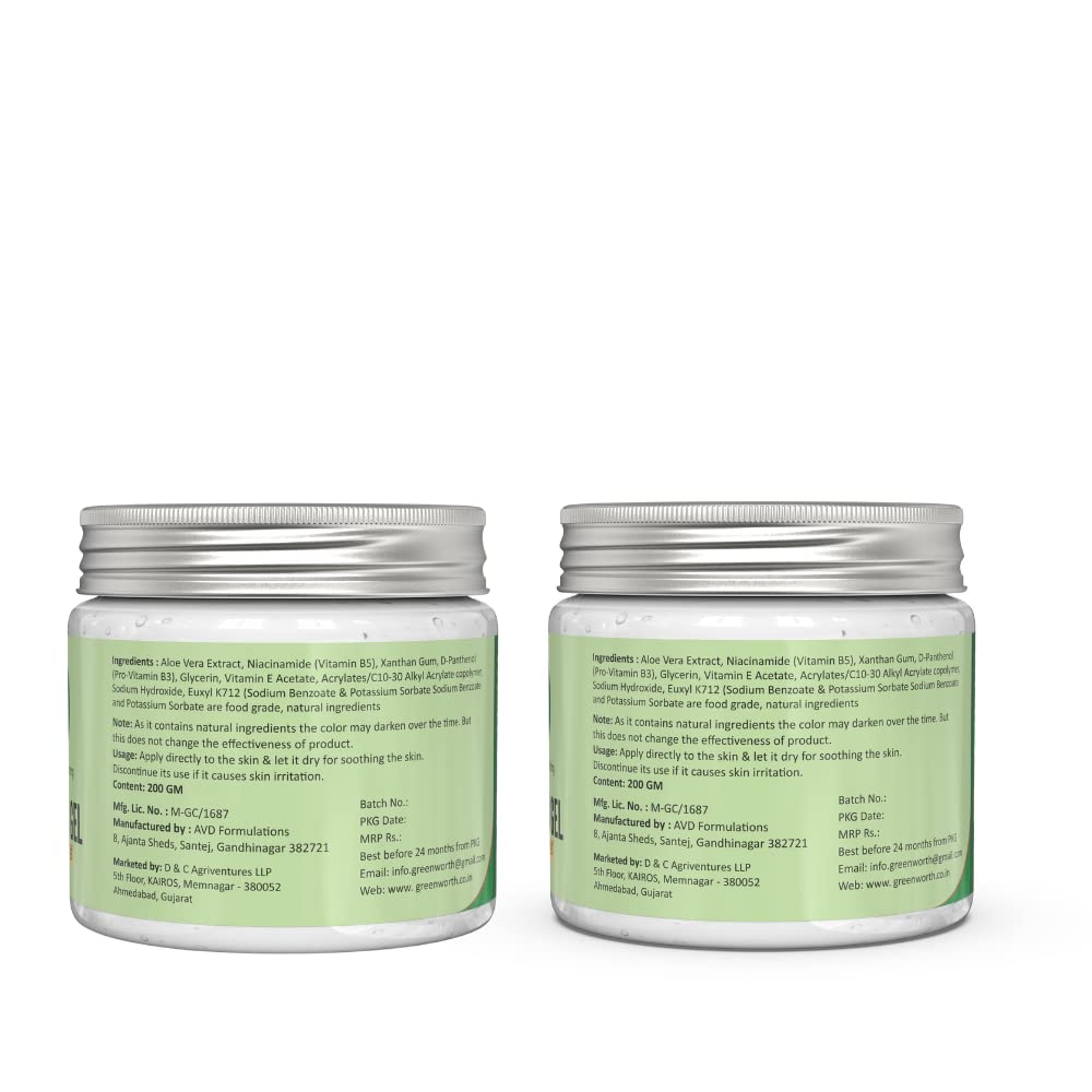 GREEN WORTH Pure Aloe Vera Gel 400 Gm (Pack Of 2 X 200 Gm) - Springkart 