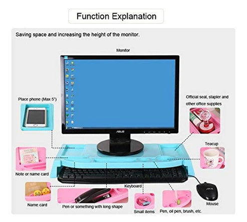 Desktop Organizer Rack Office Supply Holder/Office Computer Desk Supply Caddy Tray/Anti Dust Shelf Over Keyboard - Blue