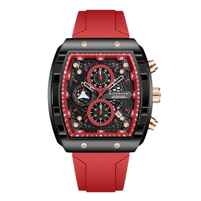 Giordano Square Dial Multifuncational Watch for Men with Stylish Design, Waterproof, Date Display & Silicone Strap