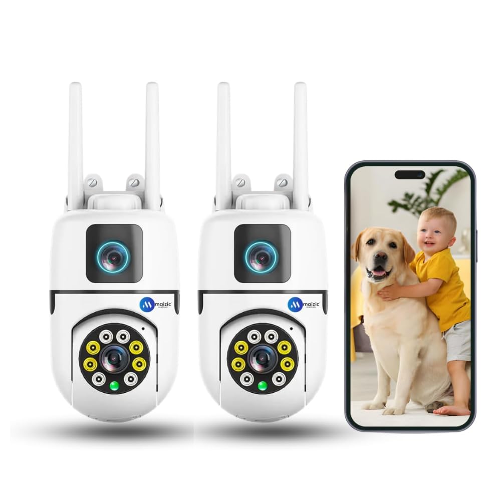 Maizic Smarthome Dual Lens 5+5 MP WiFi Security Camera Pack (2-Pack) – Indoor/Outdoor Wireless Home Surveillance, Night-Vision, Motion & Sound Detection, Two-Way Audio, Cloud & Micro-SD