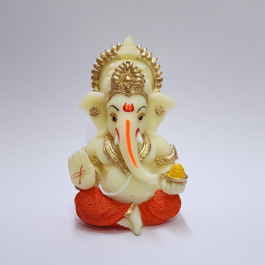 Gold Art India Mango Terracotta Finish Ganesha for Car Dashboard Home Decor Gifting Diwali Birthday Festivals 3.5 x 2 Inches