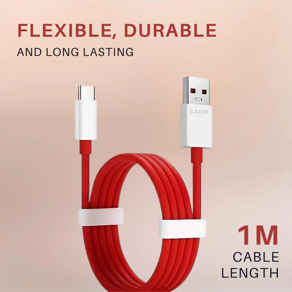 Lazer 45W USB-A to USB-C Cable for Fast Charging & Data Transfer