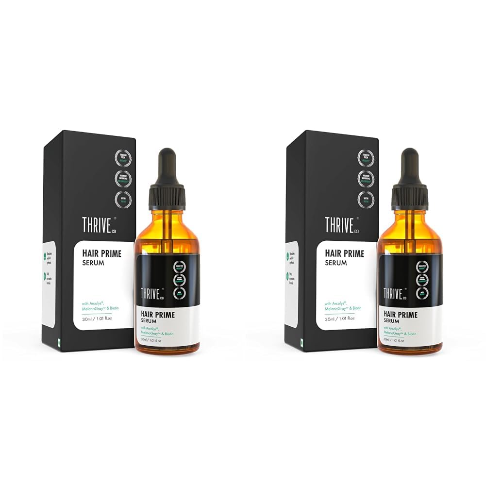 ThriveCo Anti-Grey Hair Prime Serum | Reverses & Limits Hair Greying | Arcolys + Biotin + Black Tea Extract | Light-Weight, Non-Sticky & Odourless | For Men and Women | 50 Ml