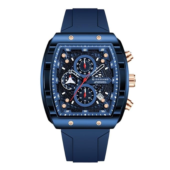 Giordano Square Dial Multifuncational Watch for Men with Stylish Design, Waterproof, Date Display & Silicone Strap