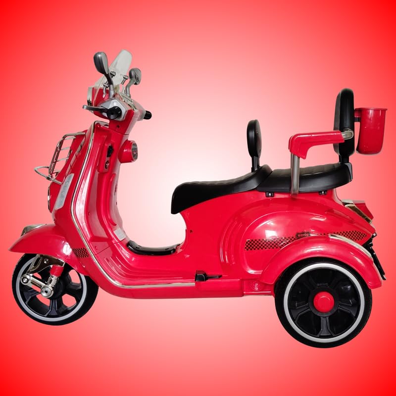 Vespa Scooter Double Seat for Kids 1 to 6 Years | with Remote Control, Big Size Vespa Scooter | Electric Rechargeable Ride-Ons, Red