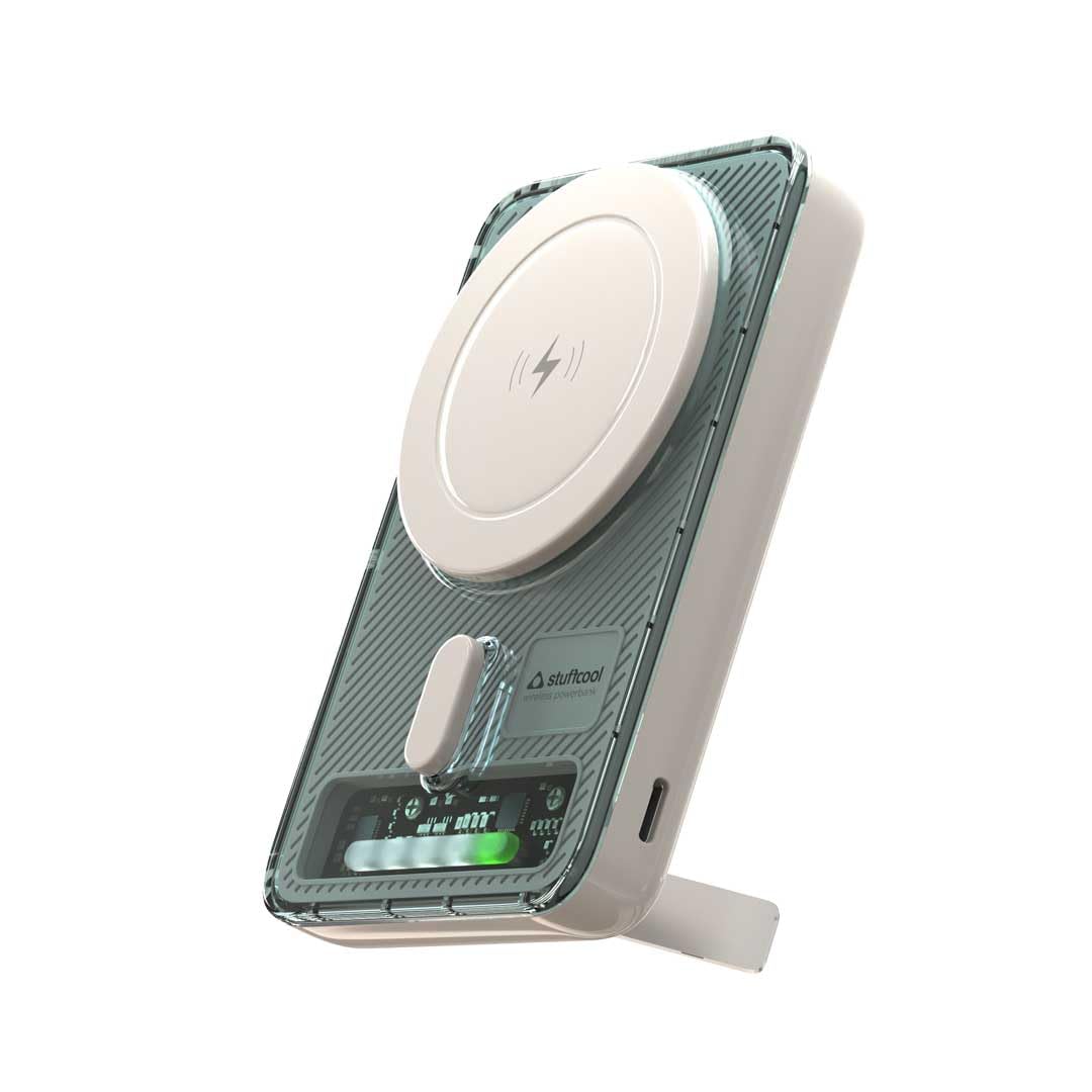 Stuffcool Lucid Plus 15W, 10000mAh Magnetic Wireless Powerbank with Stand for AirPods Pro, iPhone 12/13/14/15/16, Flagship Android and 20W Fast Wired Charging