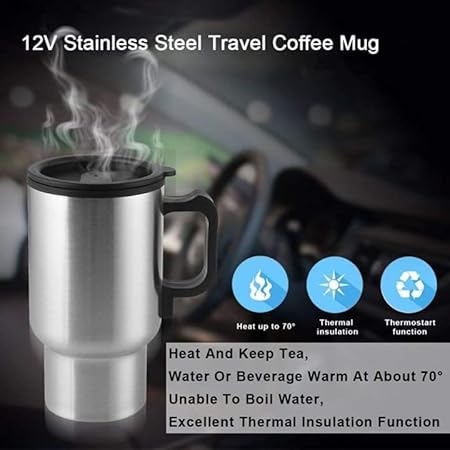 Guance Stainless Steel Electric Smart Mug 12V CAR Electric Kettle Heated Mug CAR Coffee Cup with Charger Heating Cup Kettle Vacuum Insulated Water Heater Mug for Maruti Suzuki Celerio BS6 (Pack of 1)