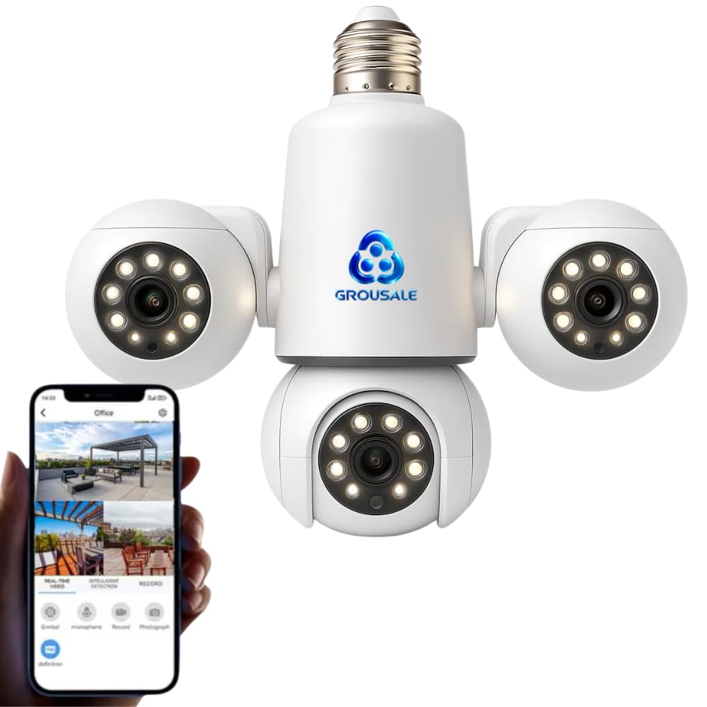 Trion Bulb 5MP*5 FHD Triple Lens WiFi CCTV Camera | Manual Side Rotation | 360° View | Color Night Vision | AI Human Detection | Two-Way Audio | Indoor Security | TF Card Support