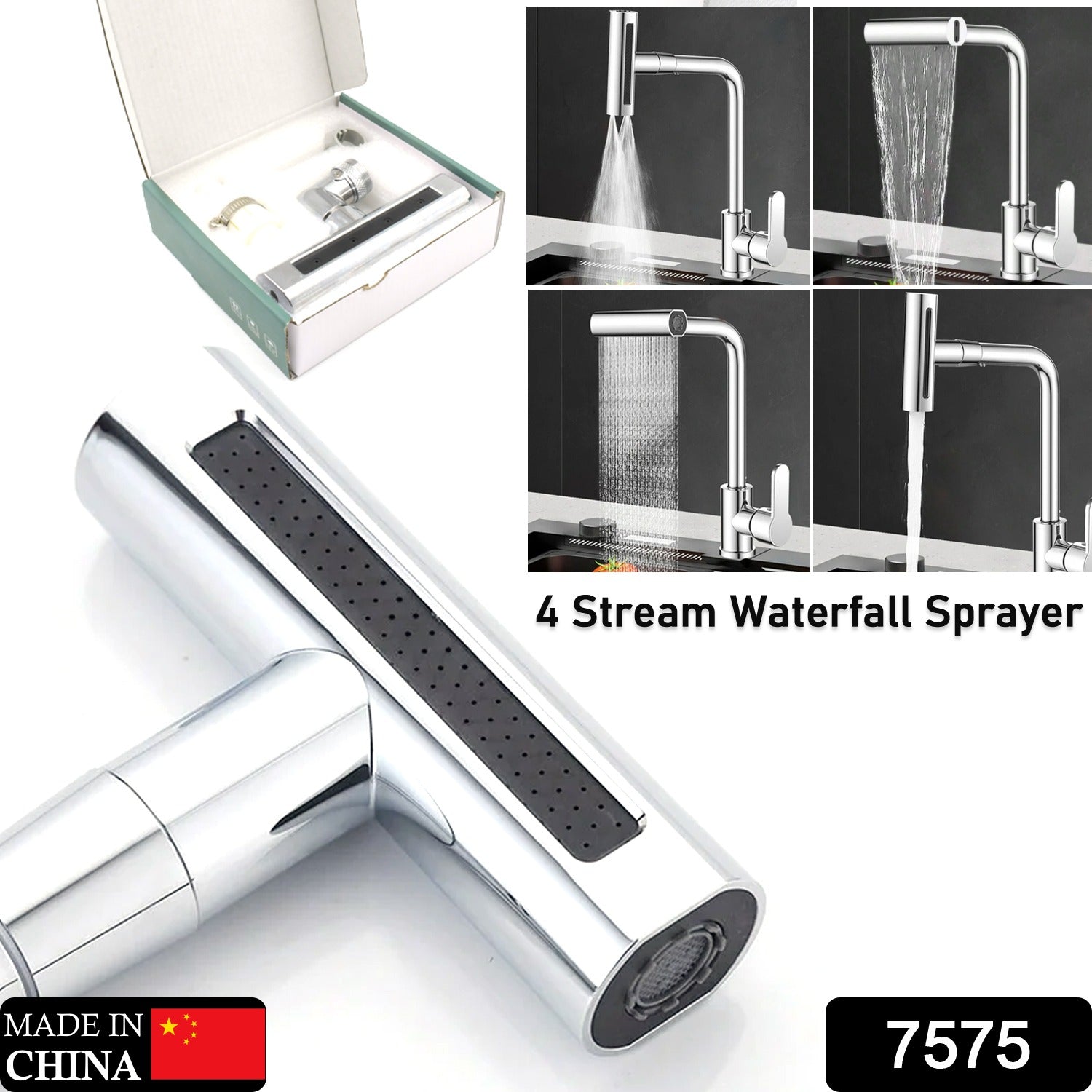 Multifunction Shower Waterfall Kitchen Faucet, 360° Rotation Waterfall Kitchen Faucet, Touch Kitchen Faucet, Faucet Extender for Kitchen Sink, Swivel Waterfall Kitchen Faucet for Washing Vegetable Fruit (4 In 1 ) - Springkart 