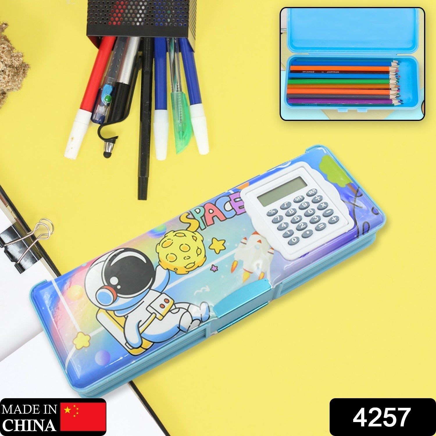 Double Sided Magnetic Geometry Box, Pencil Box with Calculator for Boys Art Plastic Pencil Box for Girls and Boys - Springkart 