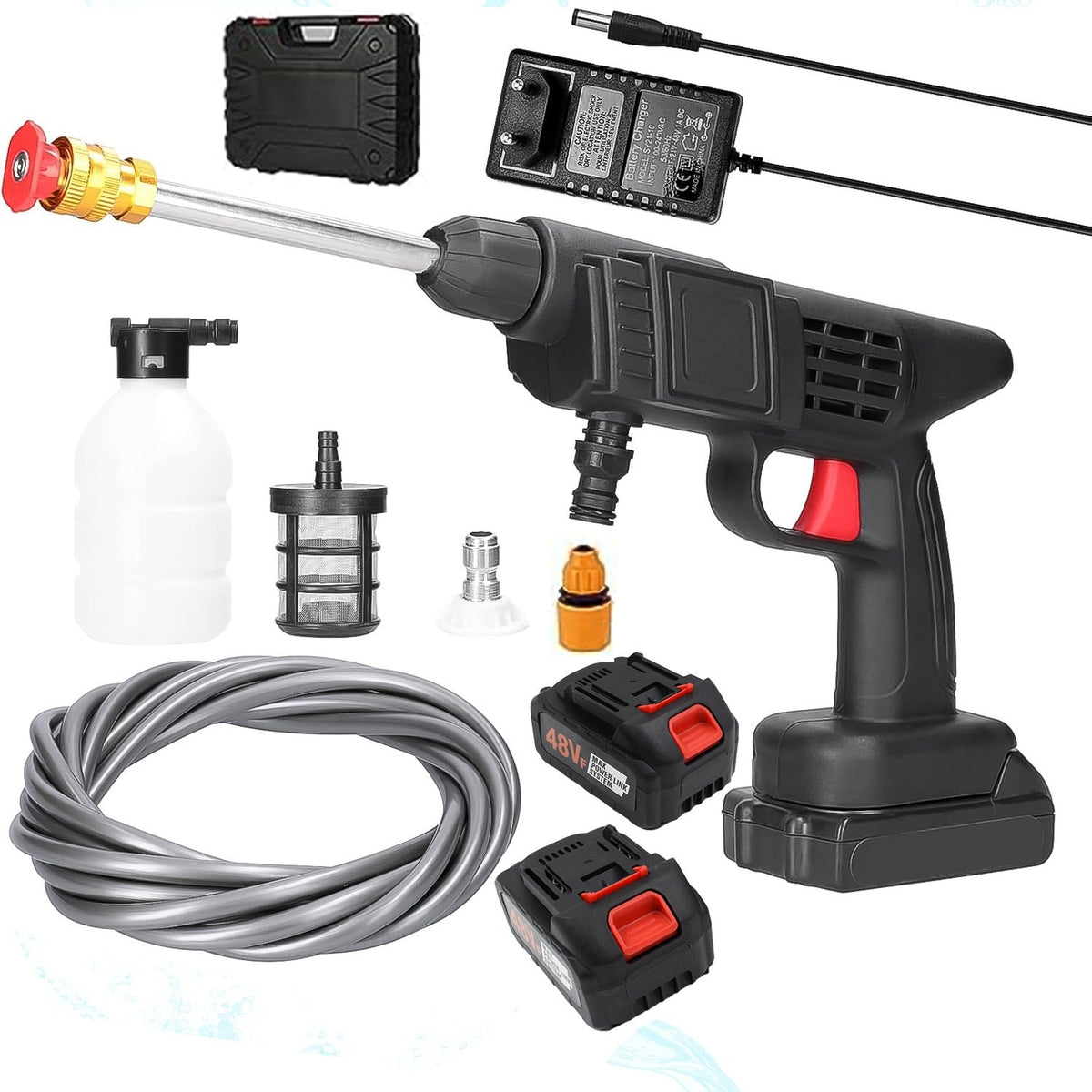 Double Battery 48V Rechargeable Electric, Car Washer Gun (1 Set) - Springkart 