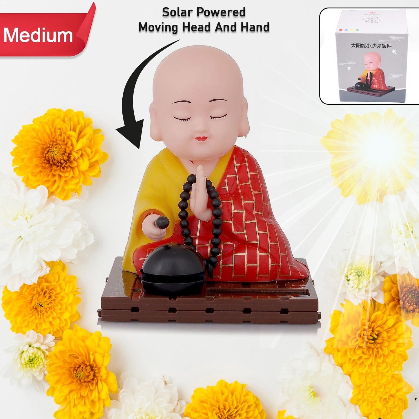 Solar Powered Sitting Buddha Statue, Moving Head and Hand (1 Pc / Medium) - Springkart 