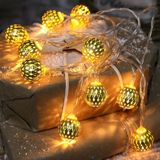 Metal Ball String Lights 20 LED Indoor & Outdoor Decor - Intricate Pattern, Wire LED for Living Room, Dining, Parties, Festivals