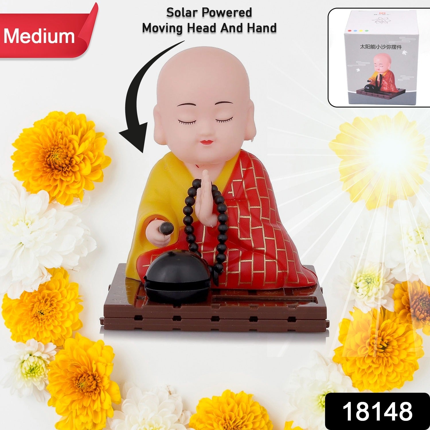 Solar Powered Sitting Buddha Statue, Moving Head and Hand (1 Pc / Medium) - Springkart 