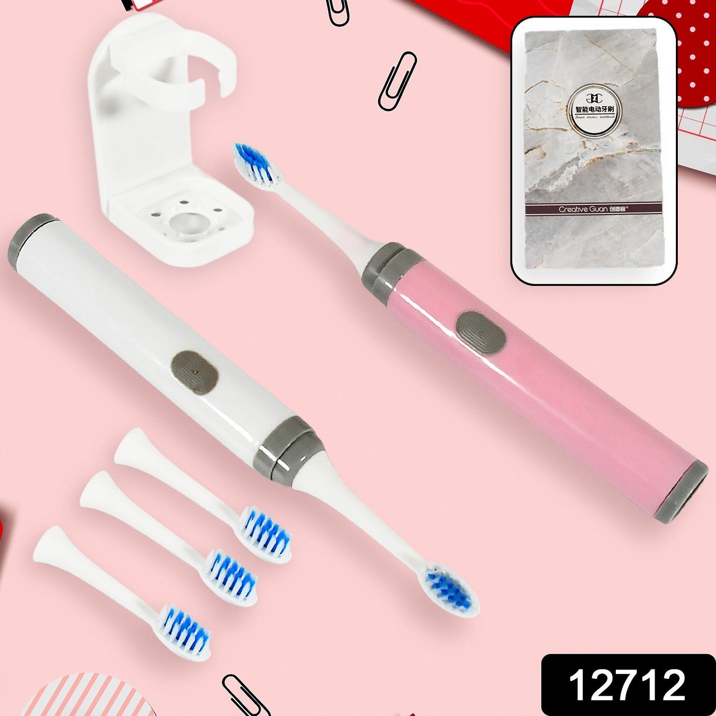 Adult Waterproof Electric Toothbrush Strong Sonic Charging with 4 Toothbrush Head and a toothbrush holder - Springkart 